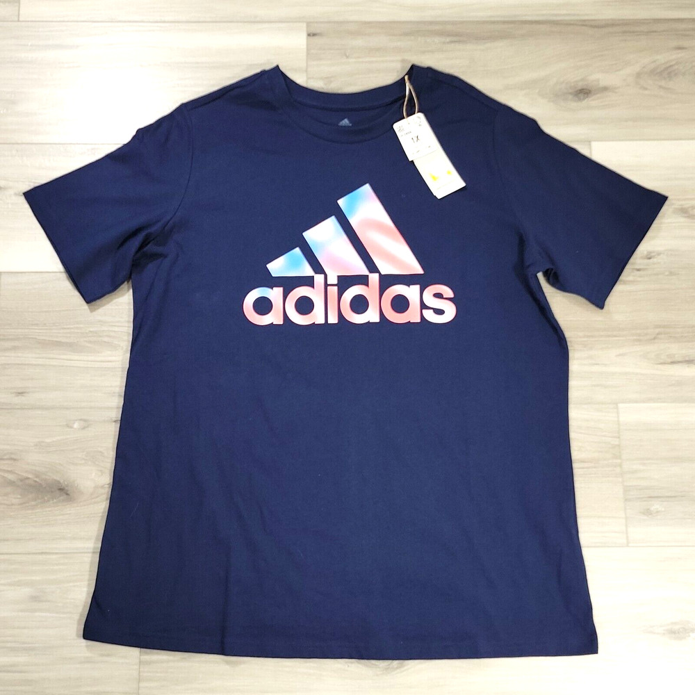 Adidas T-Shirt Women's Plus 1X Navy Blue Graphic Trefoil Tee Short Sleeve New